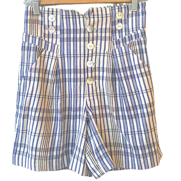 ALIX OF BOHEMIA NWT Petra 80s Inspired Button-Up Plaid Short In Grey Blue Small - Picture 3 of 11